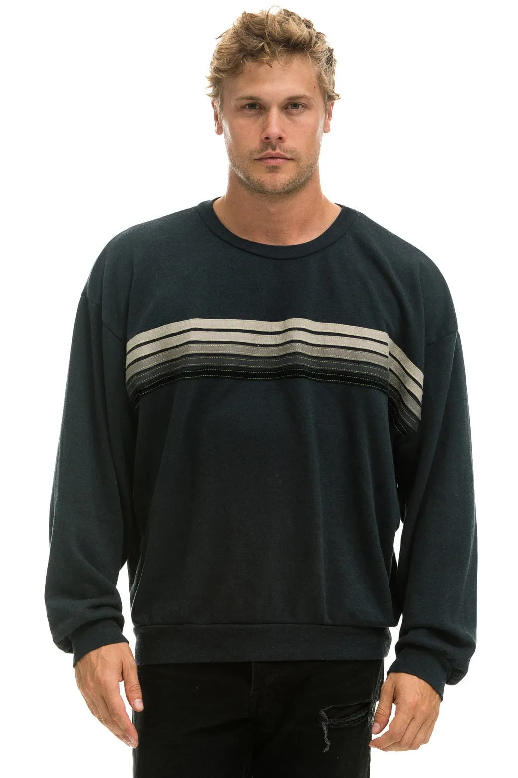 5 STRIPE RELAXED CREW SWEATSHIRT - CHARCOAL // GREY sold by Aviator Nation product image thumbnail 2