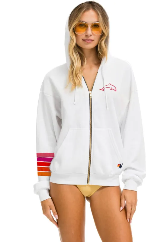 PINK DOLPHIN 5 STRIPE STITCH ZIP HOODIE - WHITE // PINK // ORANGE sold by Aviator Nation