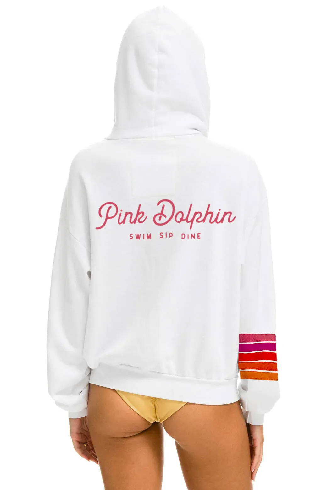PINK DOLPHIN 5 STRIPE STITCH ZIP HOODIE - WHITE // PINK // ORANGE sold by Aviator Nation product image thumbnail 2