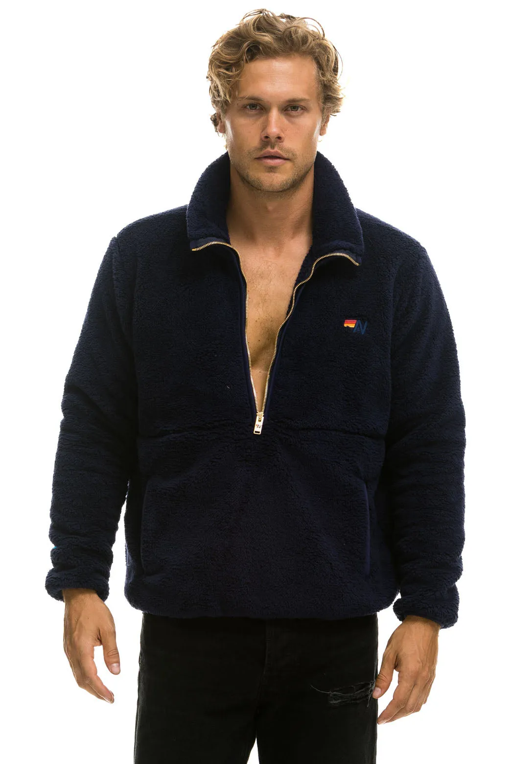 TEDDY UNISEX HALF ZIP JACKET - NAVY sold by Aviator Nation product image thumbnail 2