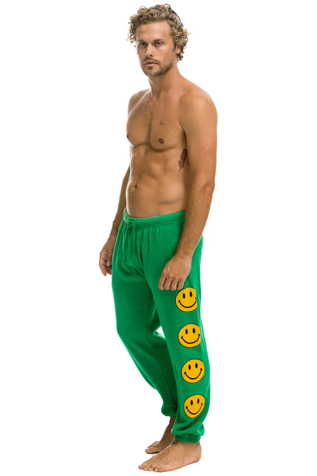 SMILEY 2 MENS SWEATPANTS - KELLY GREEN sold by Aviator Nation