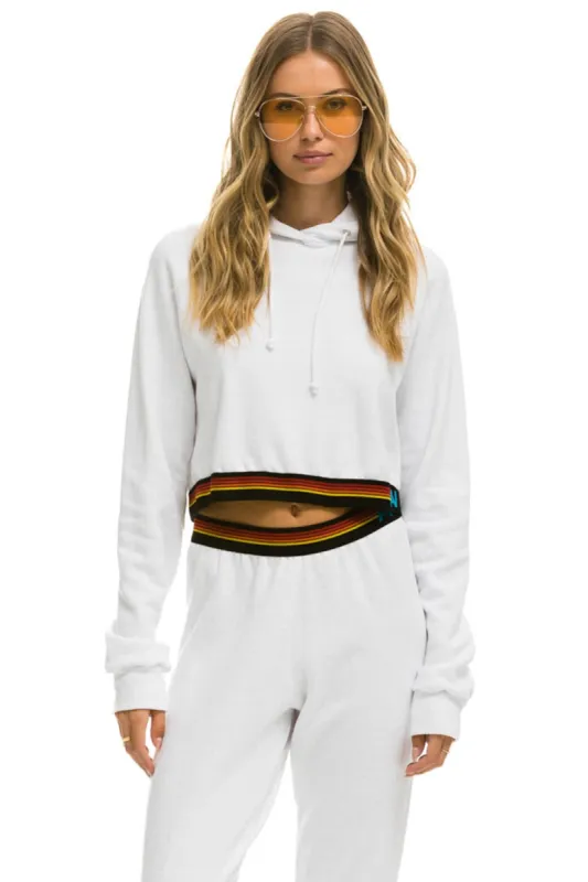 LOGO STRIPE CROP PULLOVER HOODIE - WHITE sold by Aviator Nation