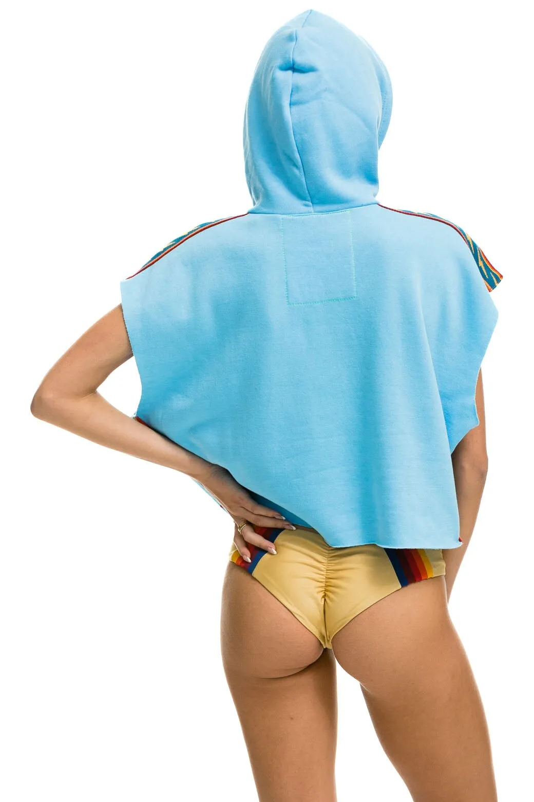 BOLT STRIPE SLEEVELESS RELAXED CROPPED PULLOVER HOODIE - SKY sold by Aviator Nation product image thumbnail 3