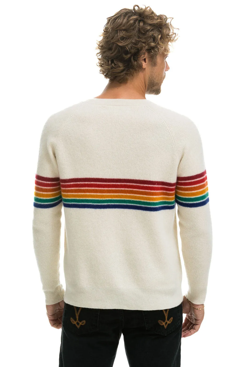 RAINBOW STRIPE 6 UNISEX CASHMERE SWEATER - VINTAGE WHITE sold by Aviator Nation product image thumbnail 5