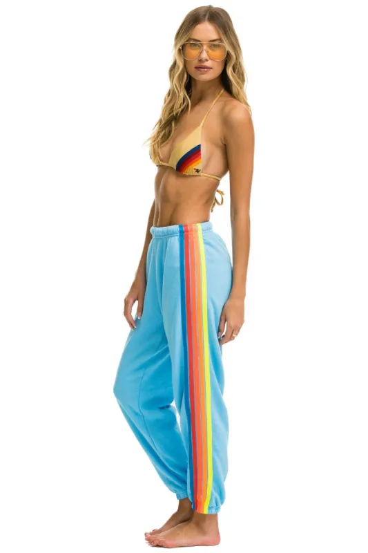 5 STRIPE SWEATPANTS - SKY // NEON RAINBOW sold by Aviator Nation