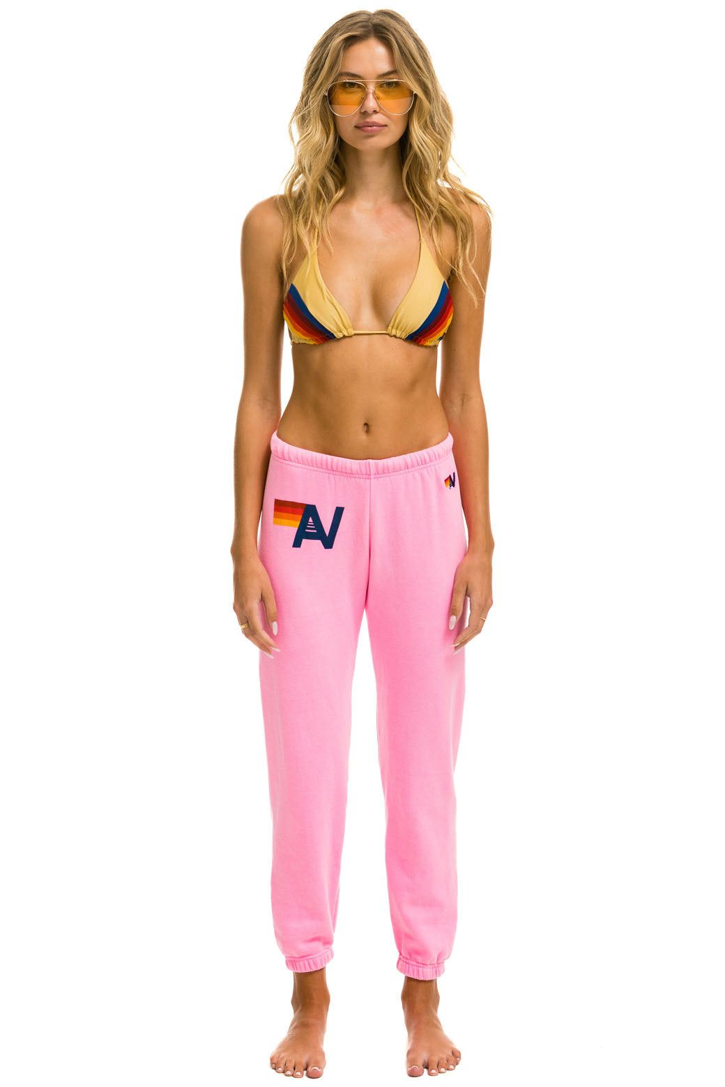 LIGHT WEIGHT LOGO SWEATPANTS - NEON PINK sold by Aviator Nation