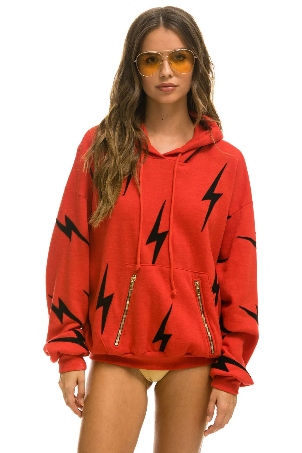 BOLT STITCH REPEAT RELAXED PULLOVER HOODIE WITH POCKET ZIPPERS - RED // BLACK sold by Aviator Nation product image thumbnail 3
