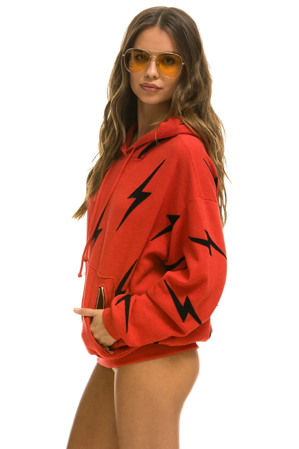 BOLT STITCH REPEAT RELAXED PULLOVER HOODIE WITH POCKET ZIPPERS - RED // BLACK sold by Aviator Nation product image thumbnail 5