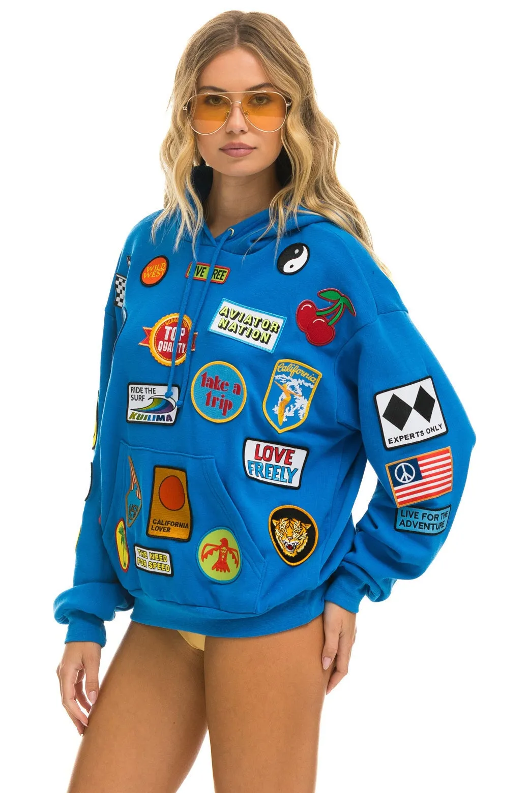 VINTAGE PATCH RELAXED PULLOVER HOODIE- OCEAN sold by Aviator Nation product image thumbnail 3