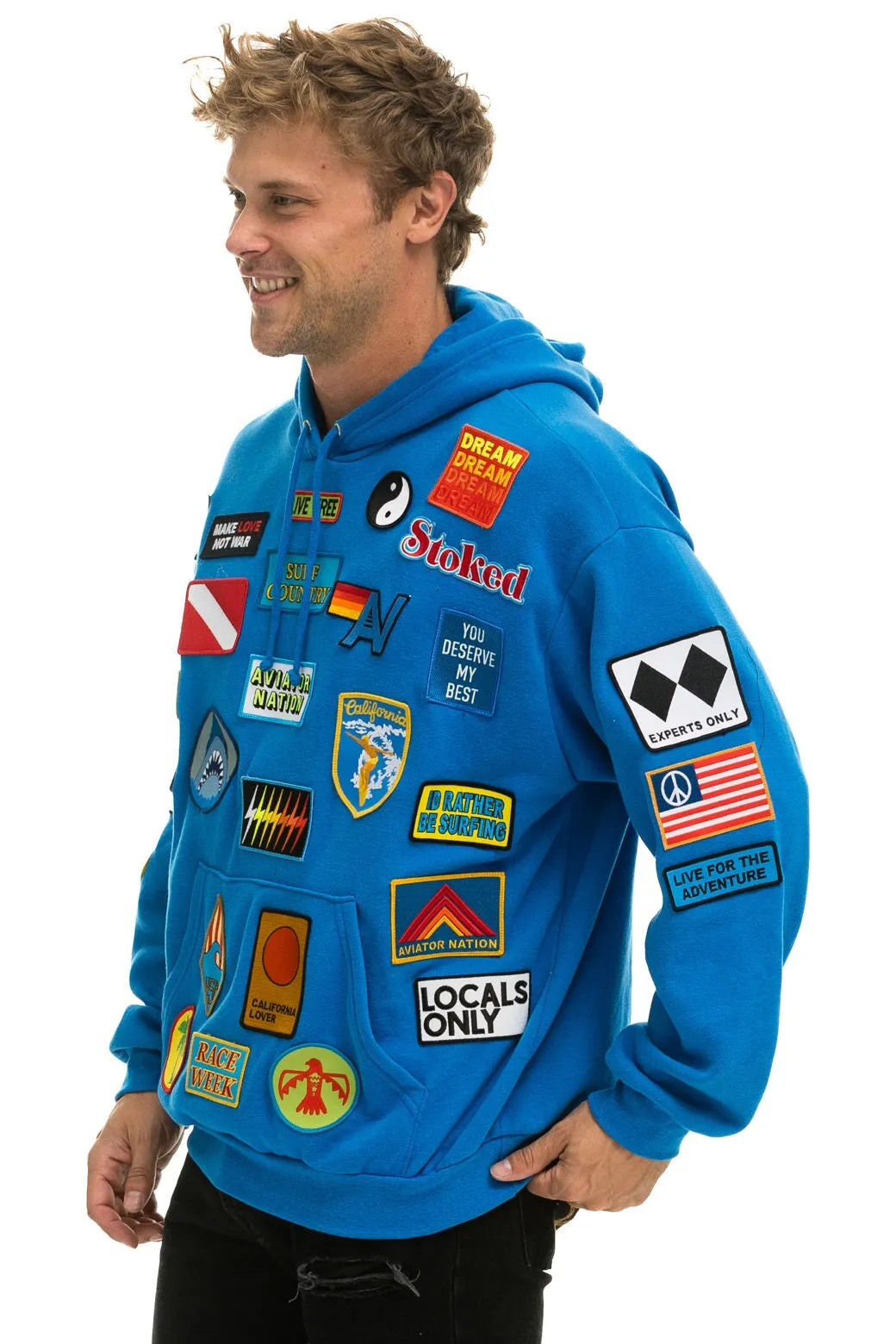 VINTAGE PATCH RELAXED PULLOVER HOODIE- OCEAN sold by Aviator Nation product image thumbnail 4