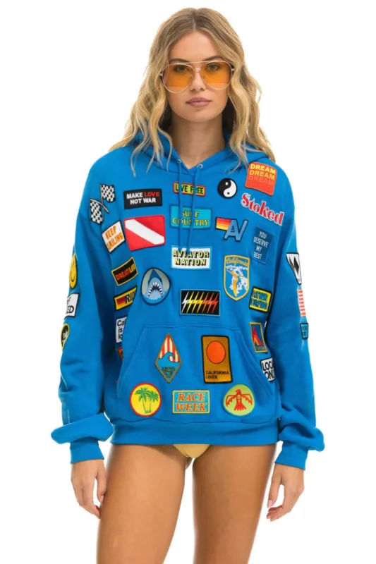 VINTAGE PATCH RELAXED PULLOVER HOODIE- OCEAN sold by Aviator Nation