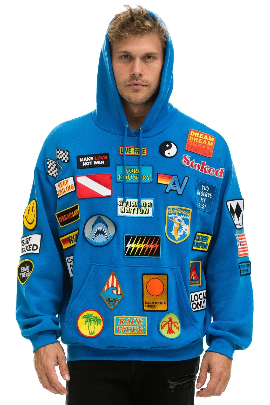 VINTAGE PATCH RELAXED PULLOVER HOODIE- OCEAN sold by Aviator Nation product image thumbnail 2