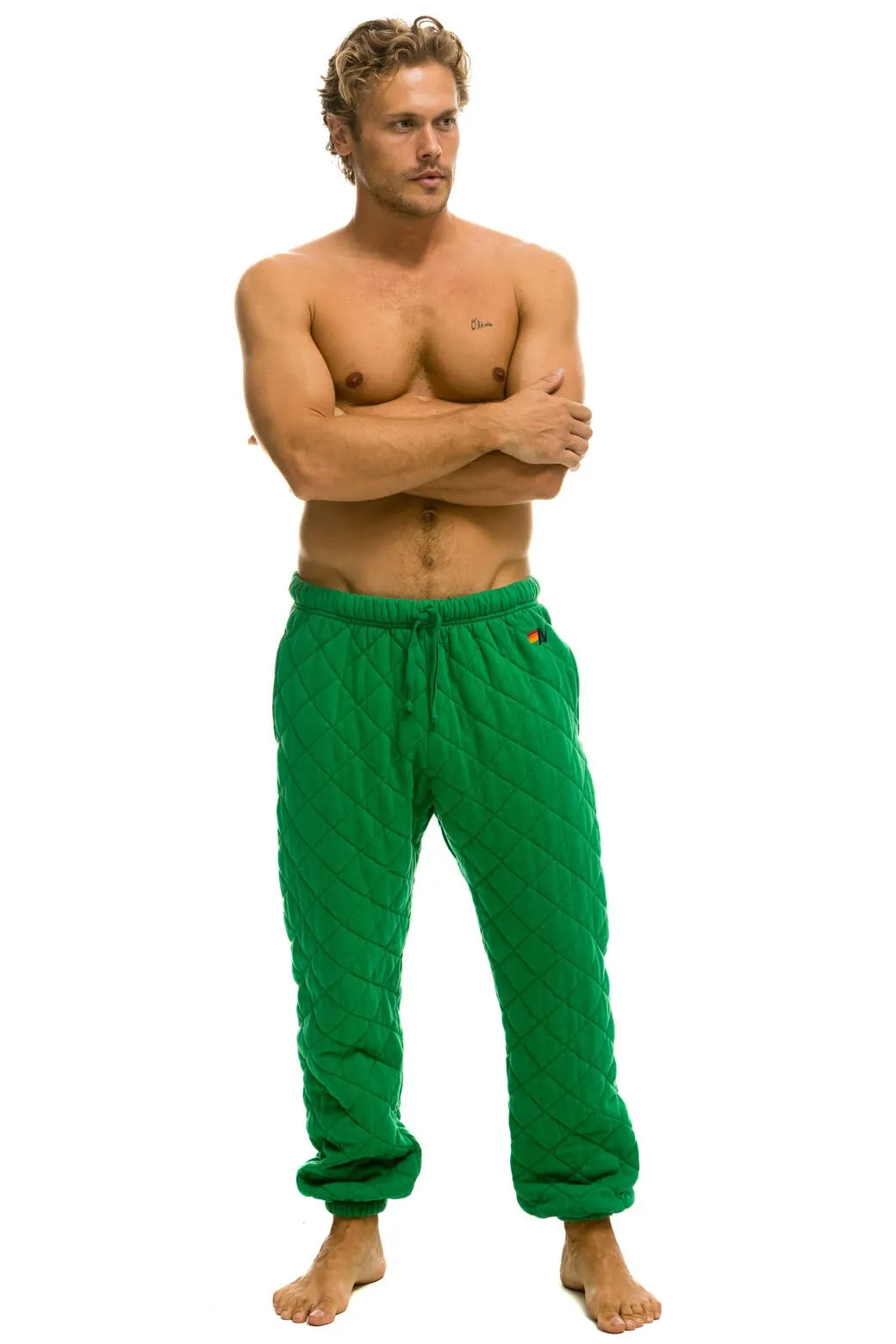 QUILTED SWEATPANTS - KELLY GREEN sold by Aviator Nation