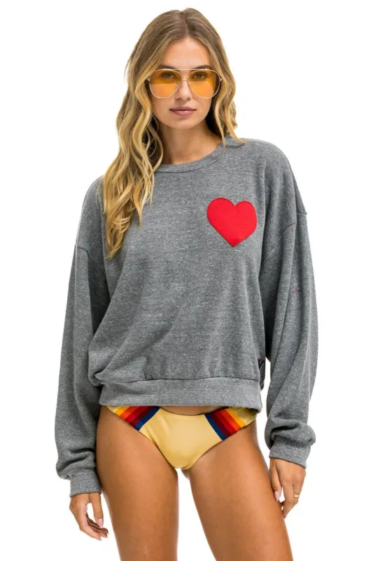 HEART STITCH RELAXED CREW SWEATSHIRT - HEATHER GREY sold by Aviator Nation