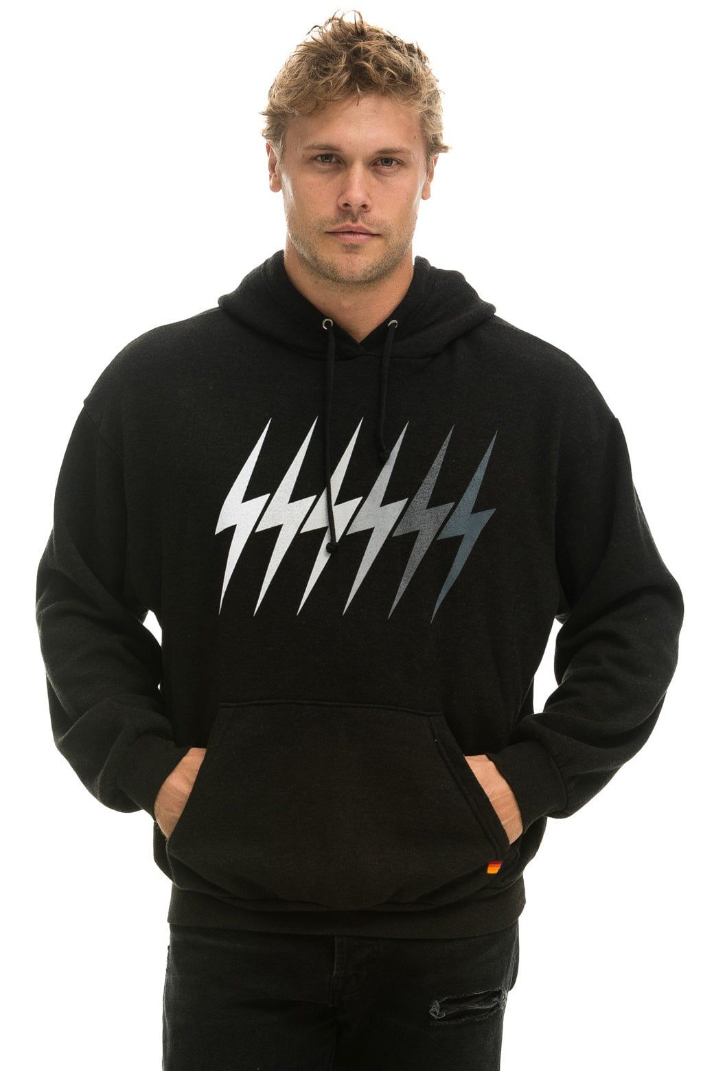 BOLT GRADIENT RELAXED PULLOVER HOODIE - BLACK // GREY sold by Aviator Nation product image thumbnail 2