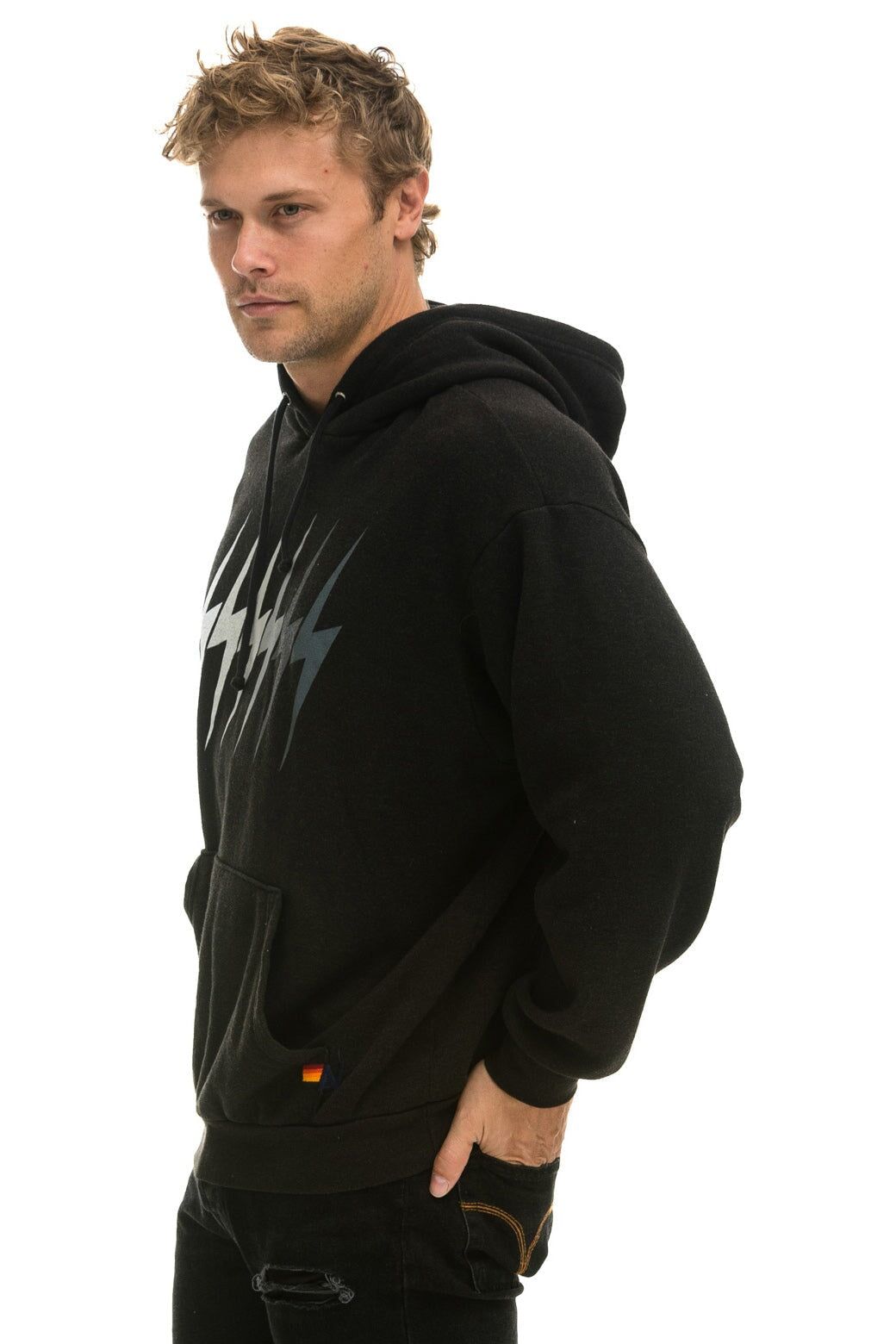 BOLT GRADIENT RELAXED PULLOVER HOODIE - BLACK // GREY sold by Aviator Nation product image thumbnail 4