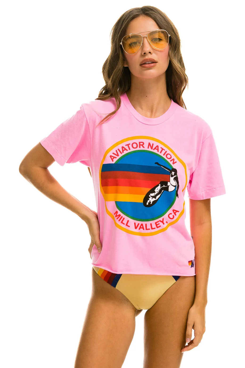 SIGNATURE MILL VALLEY BOYFRIEND TEE - NEON PINK sold by Aviator Nation