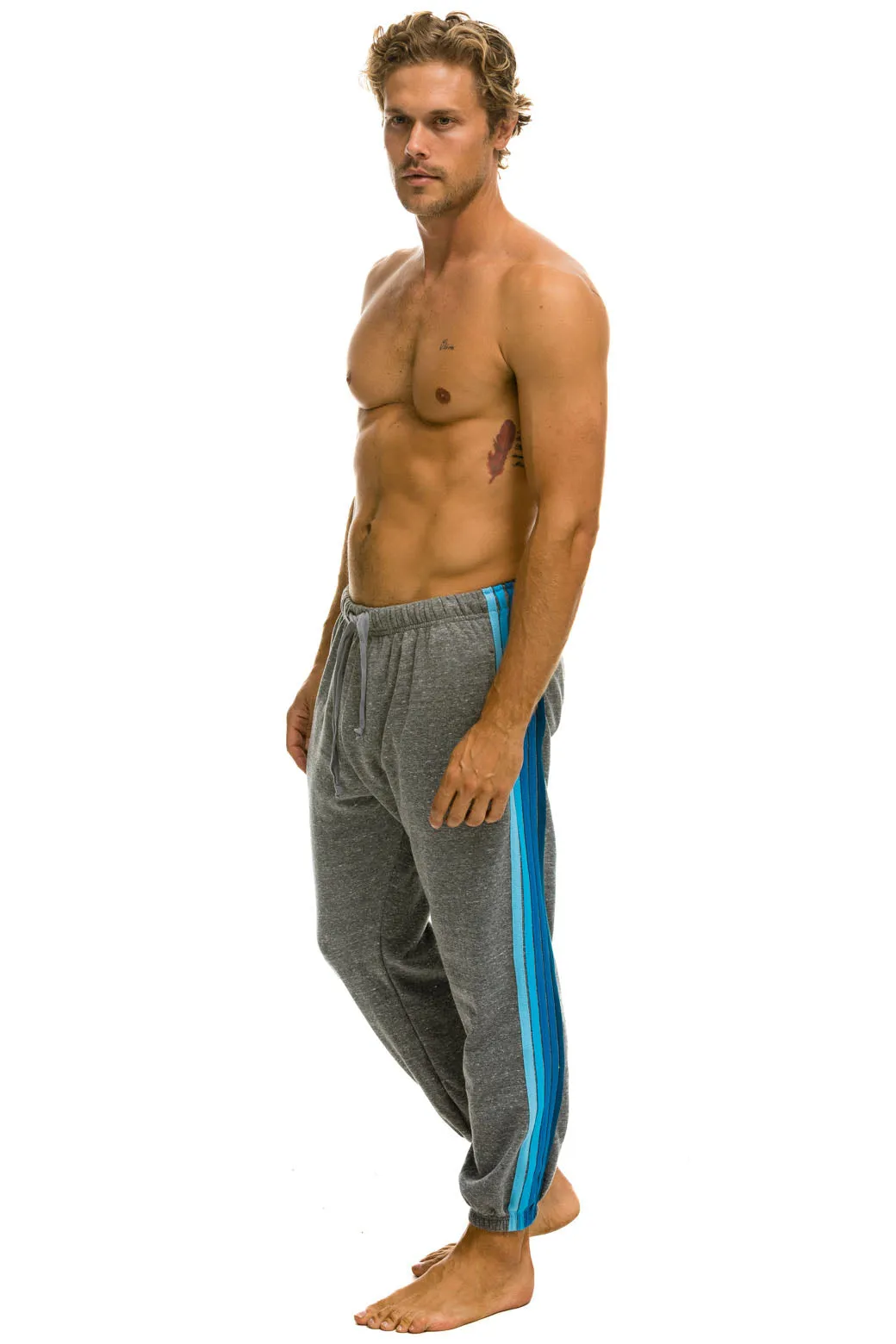 5 STRIPE SWEATPANTS - HEATHER GREY // BLUE sold by Aviator Nation
