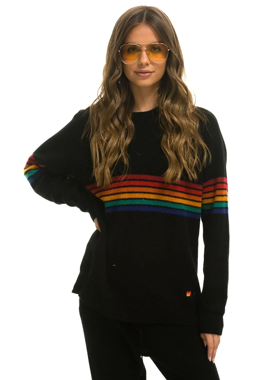 RAINBOW STRIPE 6 UNISEX CASHMERE SWEATER - BLACK sold by Aviator Nation product image thumbnail 3