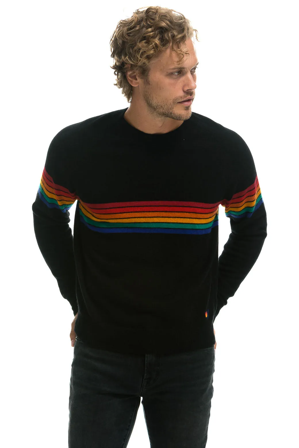 RAINBOW STRIPE 6 UNISEX CASHMERE SWEATER - BLACK sold by Aviator Nation product image thumbnail 4