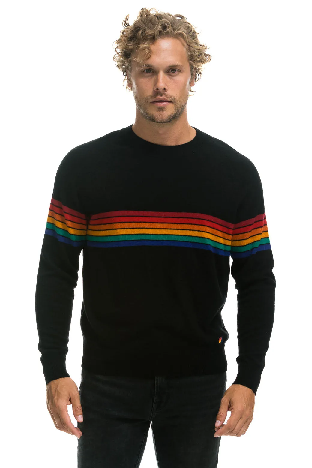 RAINBOW STRIPE 6 UNISEX CASHMERE SWEATER - BLACK sold by Aviator Nation product image thumbnail 2
