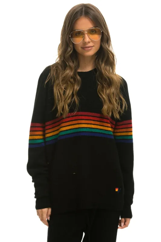 RAINBOW STRIPE 6 UNISEX CASHMERE SWEATER - BLACK sold by Aviator Nation