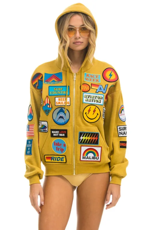 VINTAGE PATCH ZIP HOODIE RELAXED - KHAKI sold by Aviator Nation