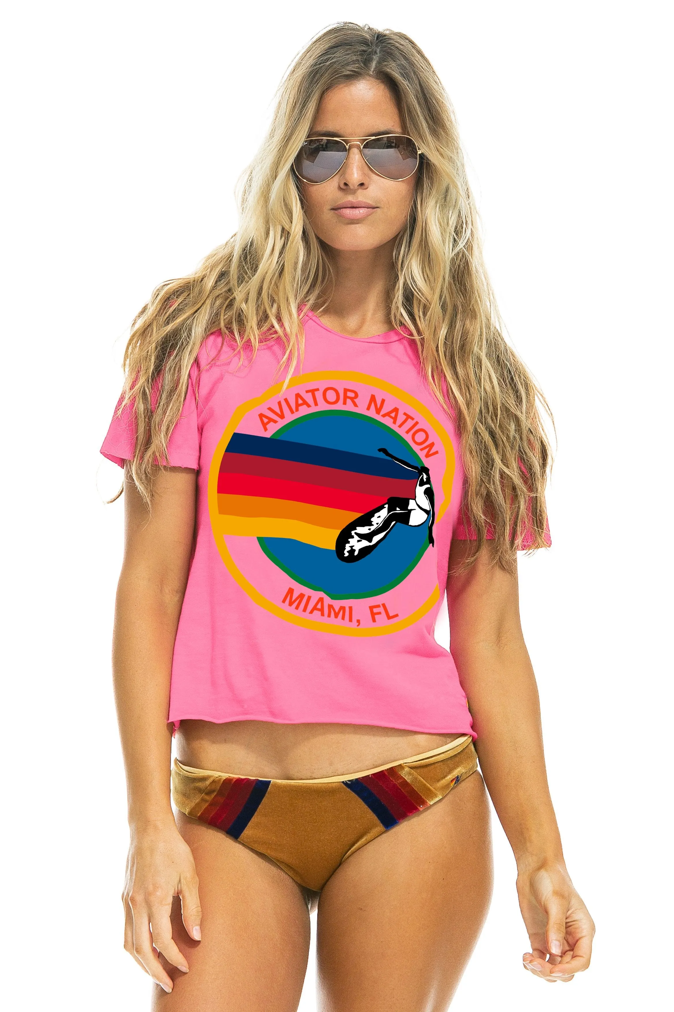 SIGNATURE MIAMI BOYFRIEND TEE - NEON PINK sold by Aviator Nation