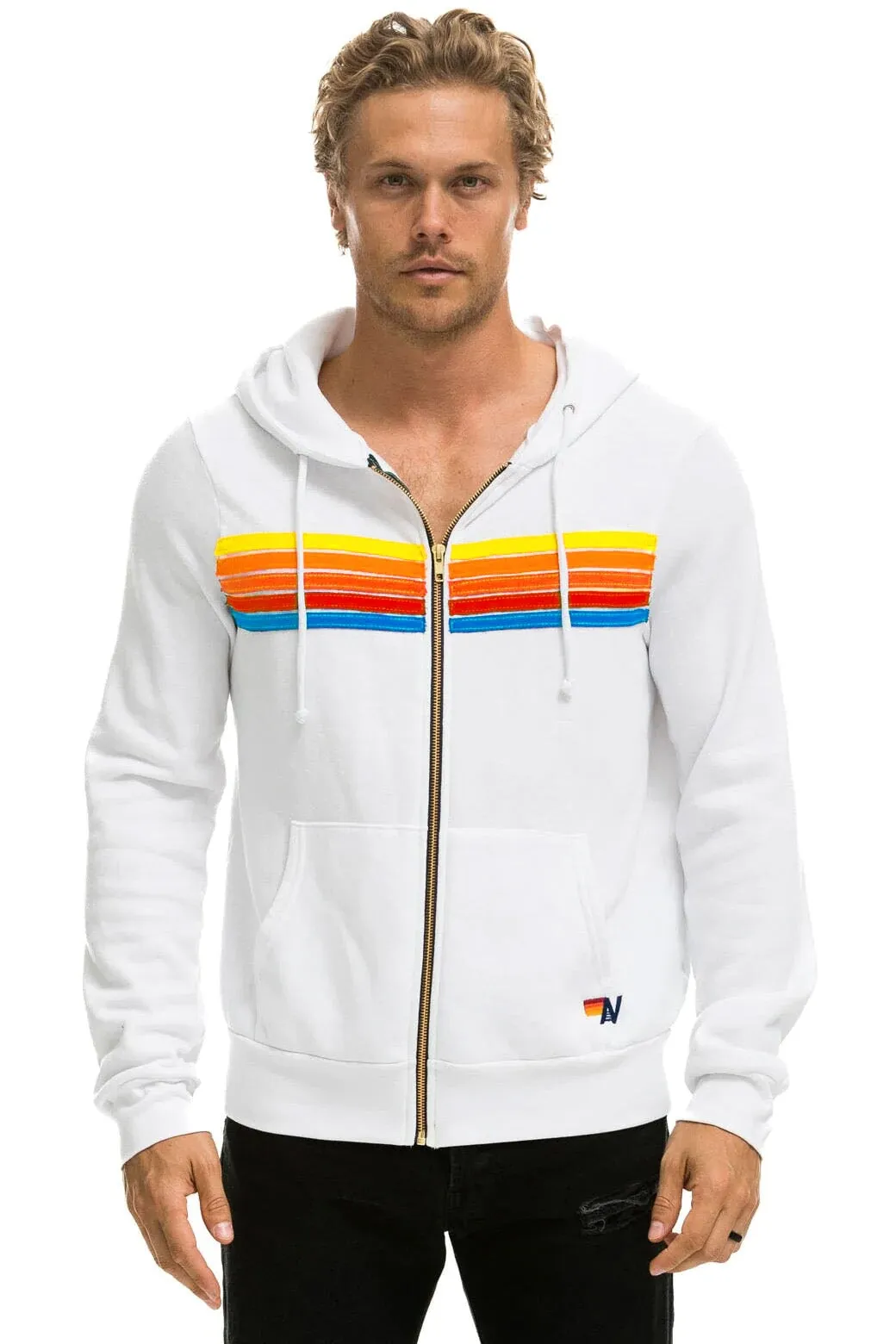 5 STRIPE HOODIE - WHITE // NEON RAINBOW sold by Aviator Nation product image thumbnail 2