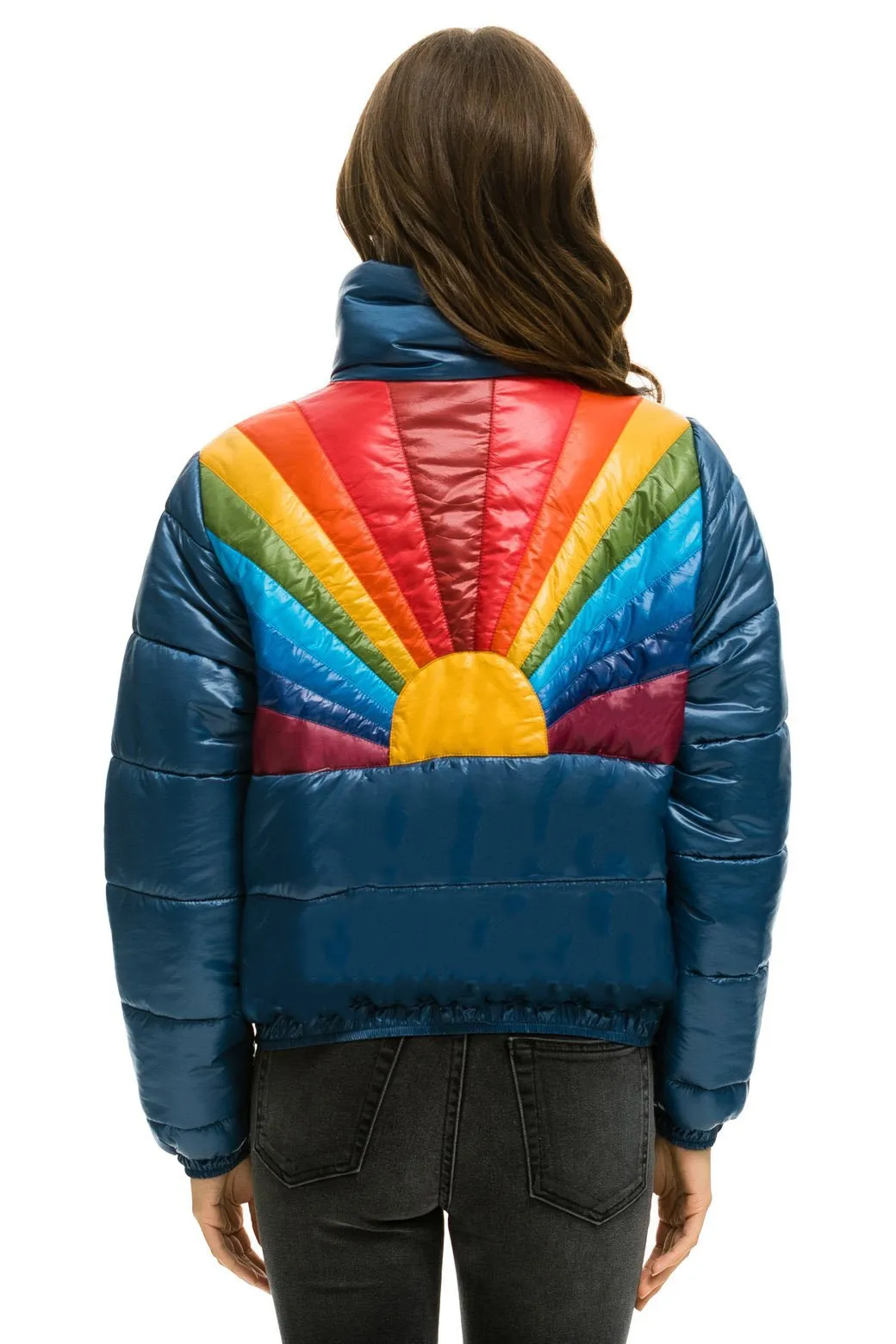 SUNBURST APRES PUFFER JACKET - GLOSSY DEEP BLUE sold by Aviator Nation