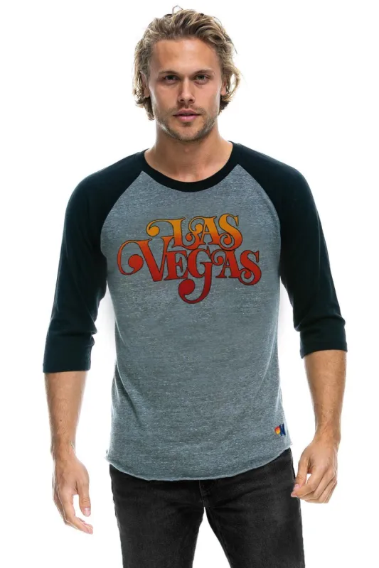 LAS VEGAS SCRIPT BASEBALL TEE - HEATHER GREY // BLACK made by Aviator Nation