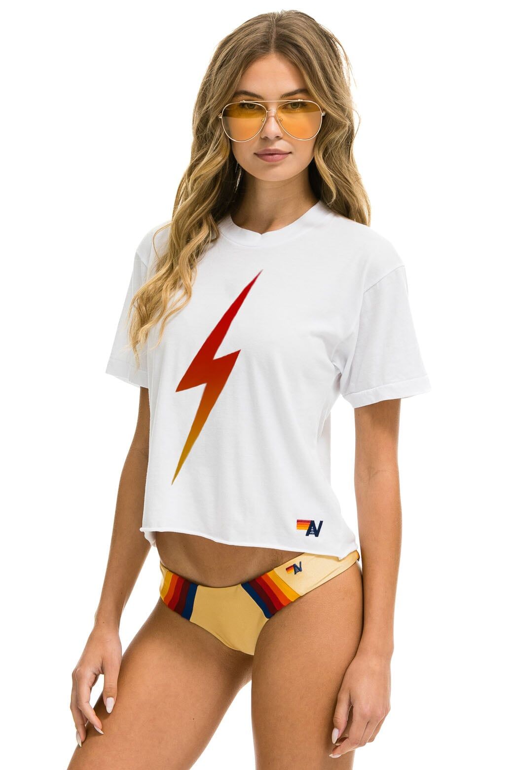 BOLT FADE BOYFRIEND TEE - WHITE // NEON RED sold by Aviator Nation product image thumbnail 2