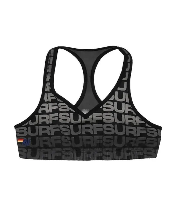 V-CUT SURF REPEAT SPORTS BRA - BLACK // GREY made by Aviator Nation