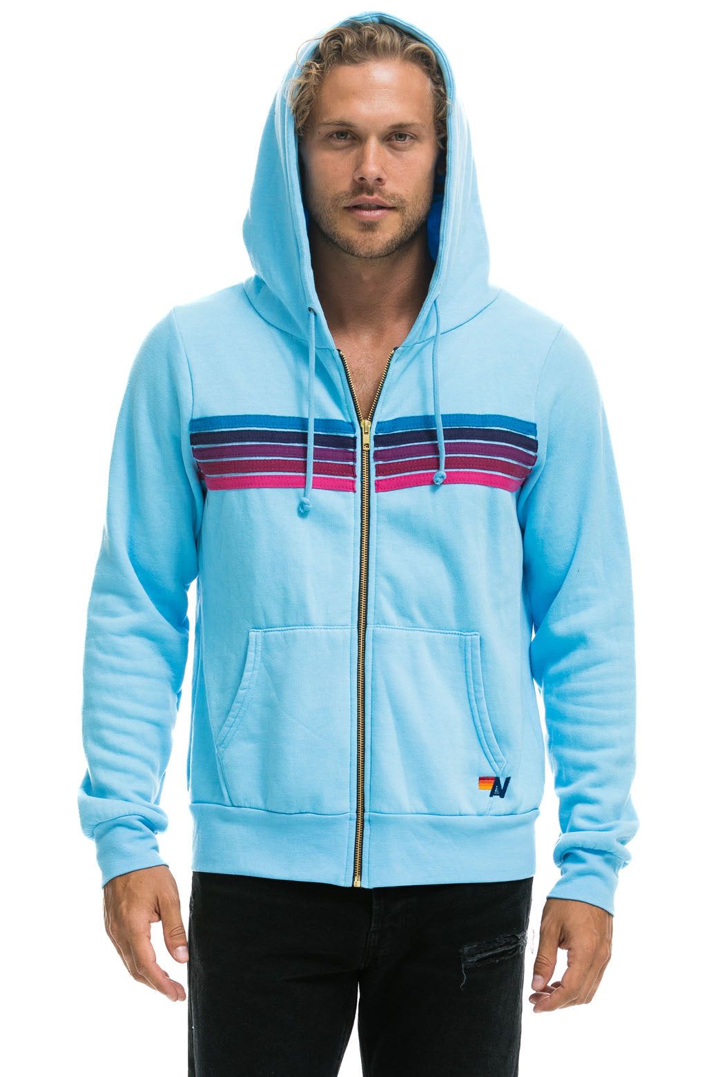 5 STRIPE HOODIE - SKY // PINK PURPLE sold by Aviator Nation product image thumbnail 2