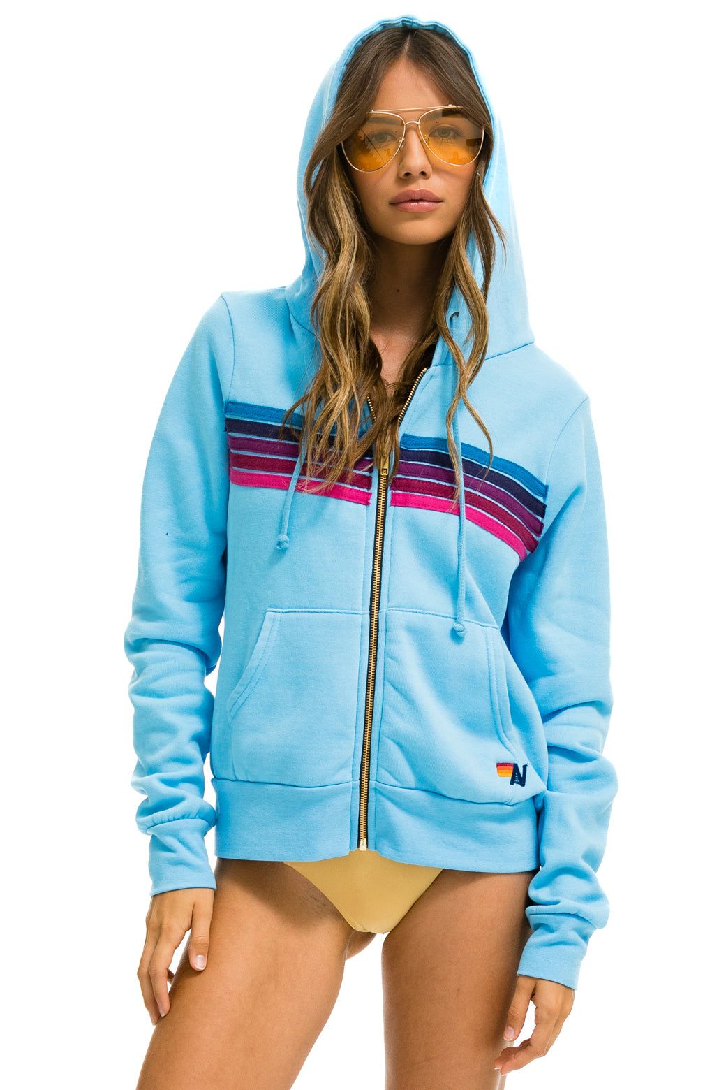 5 STRIPE HOODIE - SKY // PINK PURPLE sold by Aviator Nation