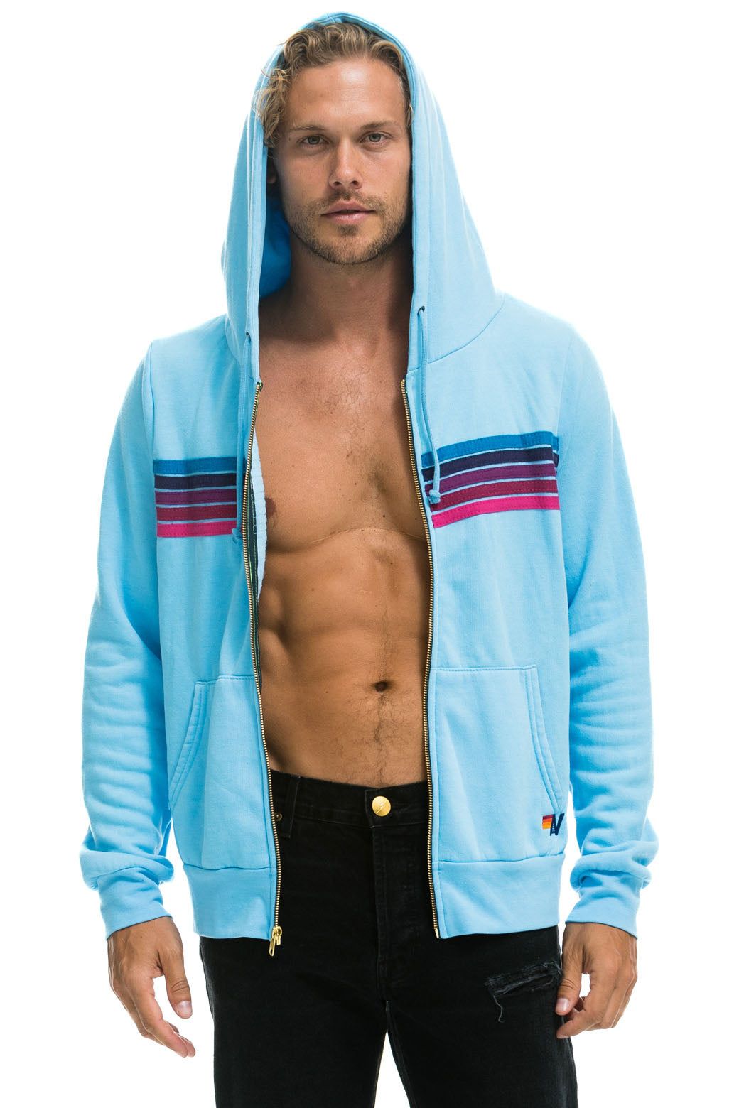 5 STRIPE HOODIE - SKY // PINK PURPLE sold by Aviator Nation product image thumbnail 10