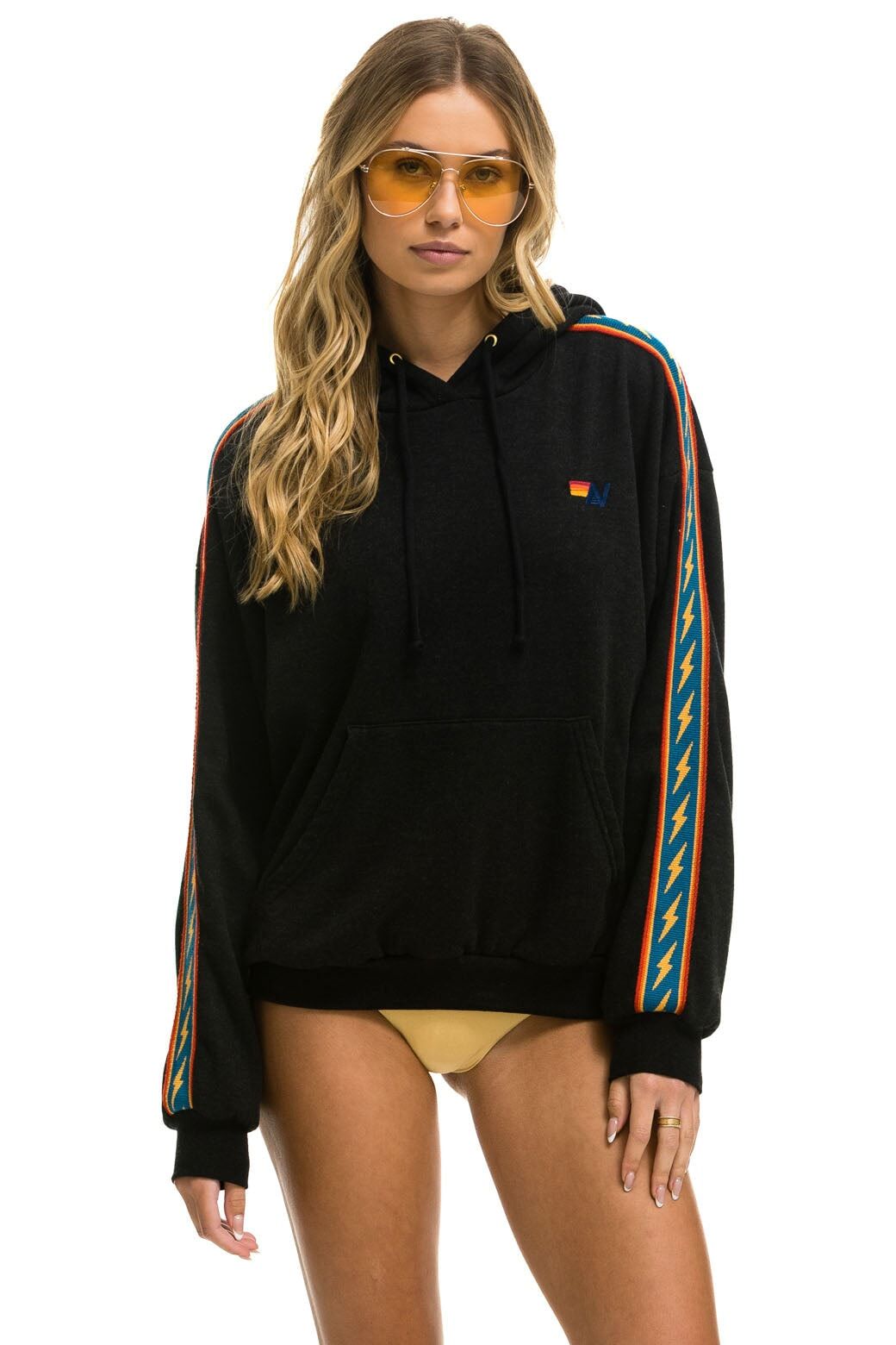 BOLT STRIPE RELAXED PULLOVER HOODIE - BLACK sold by Aviator Nation