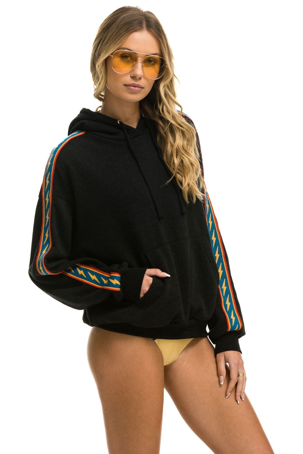 BOLT STRIPE RELAXED PULLOVER HOODIE - BLACK sold by Aviator Nation product image thumbnail 3