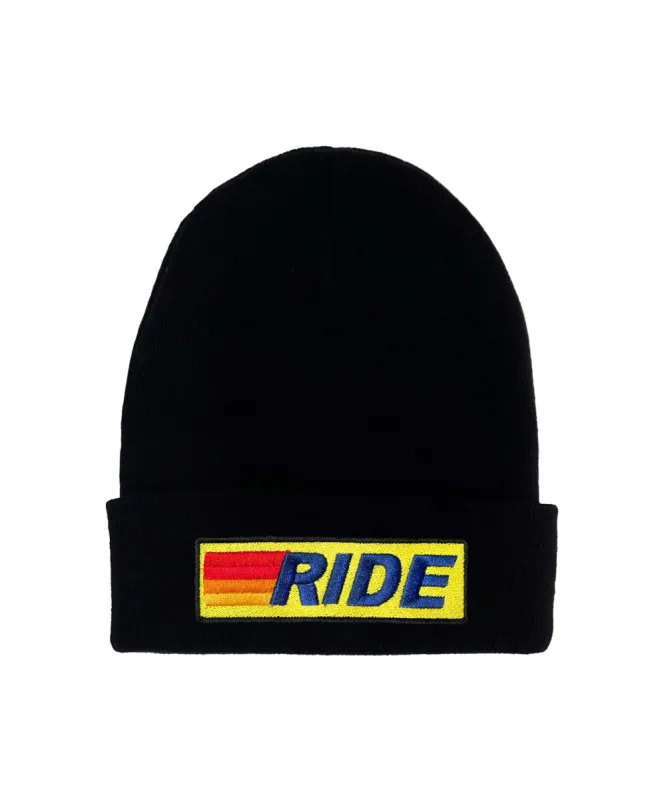 RIDE LOGO BEANIE - BLACK // NEON YELLOW sold by Aviator Nation