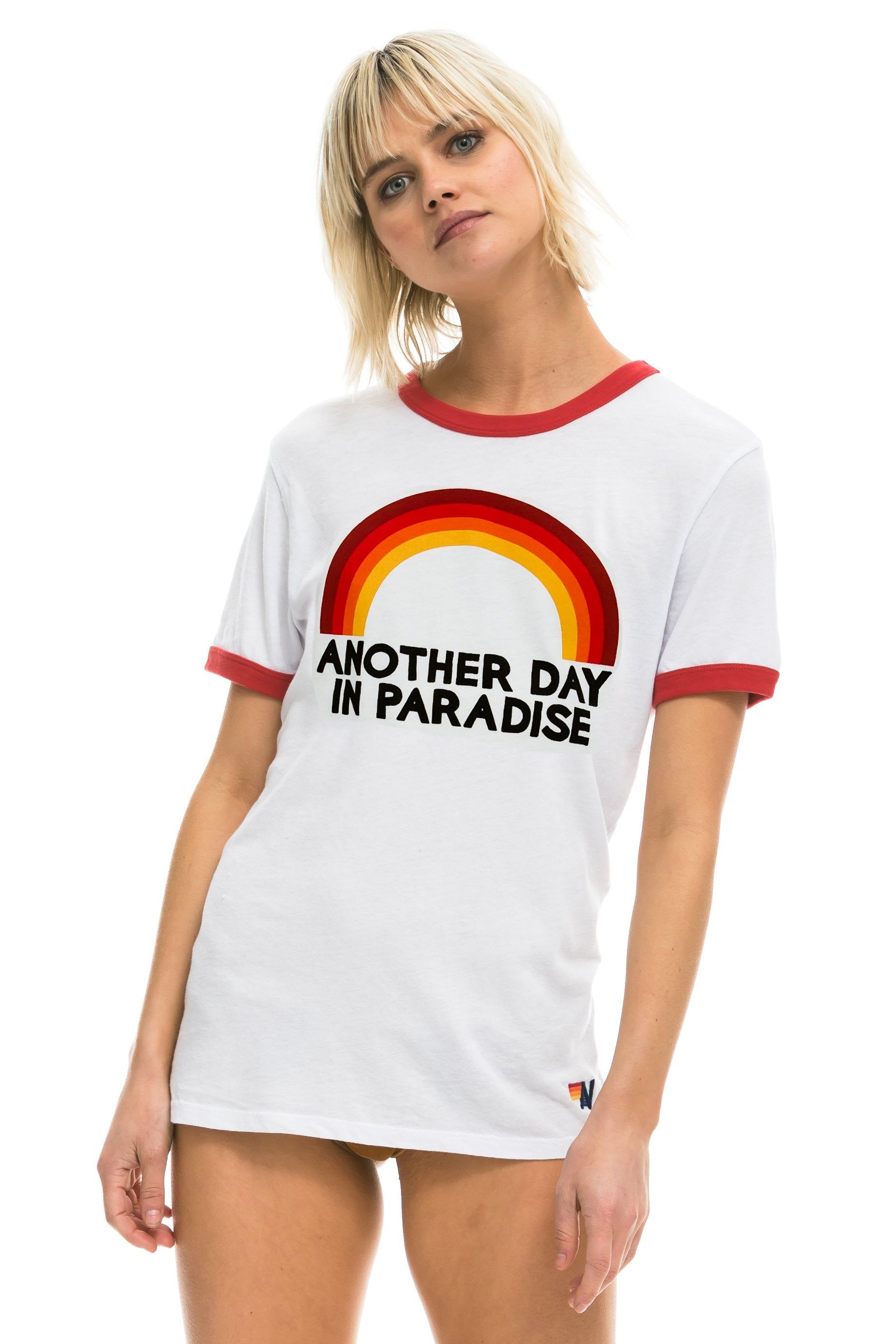 PARADISE RAINBOW CREW RINGER TEE - WHITE // RED sold by Aviator Nation product image thumbnail 3