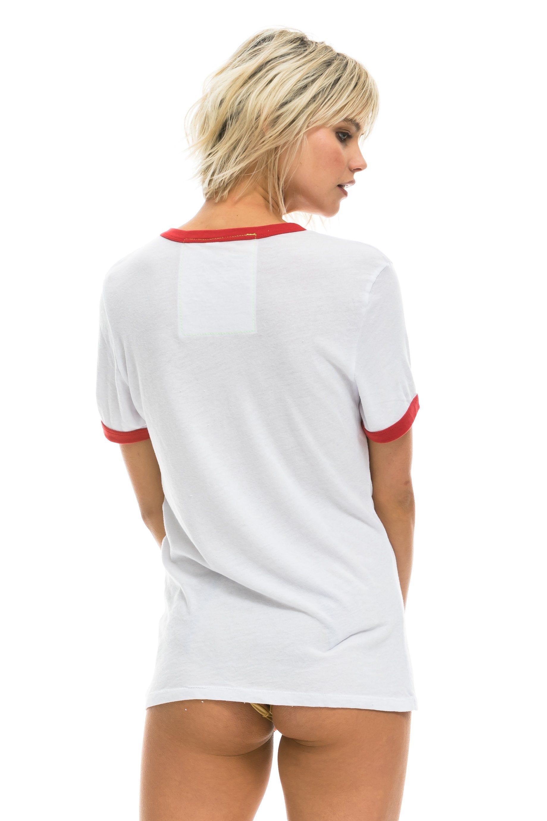 PARADISE RAINBOW CREW RINGER TEE - WHITE // RED sold by Aviator Nation product image thumbnail 4