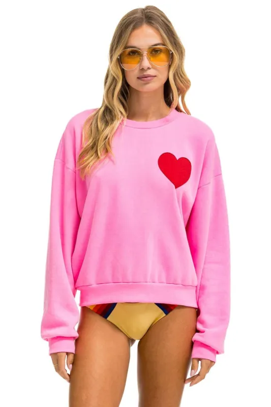 HEART STITCH RELAXED CREW SWEATSHIRT - NEON PINK made by Aviator Nation