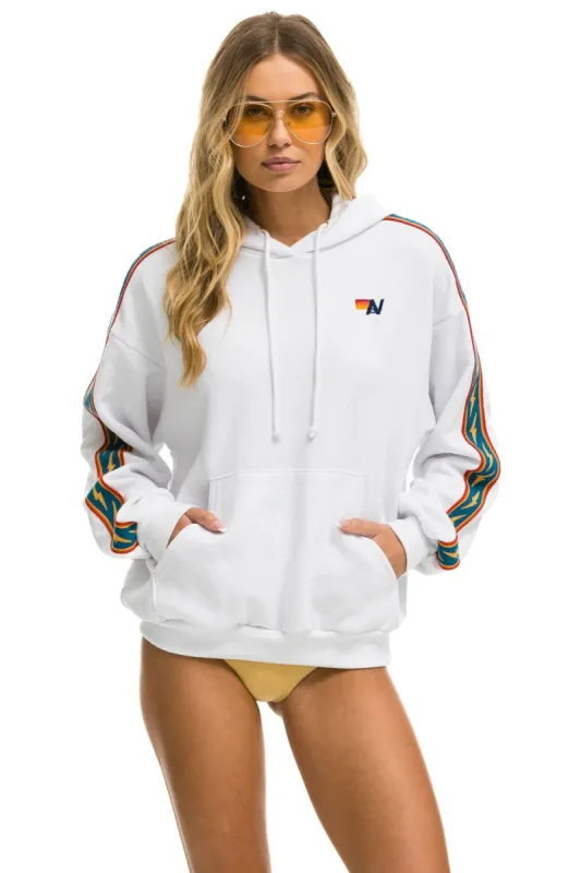 BOLT STRIPE RELAXED PULLOVER HOODIE - WHITE sold by Aviator Nation