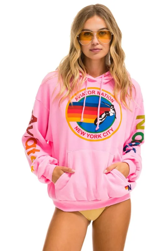 AVIATOR NATION NEW YORK CITY RELAXED PULLOVER HOODIE - NEON PINK sold by Aviator Nation