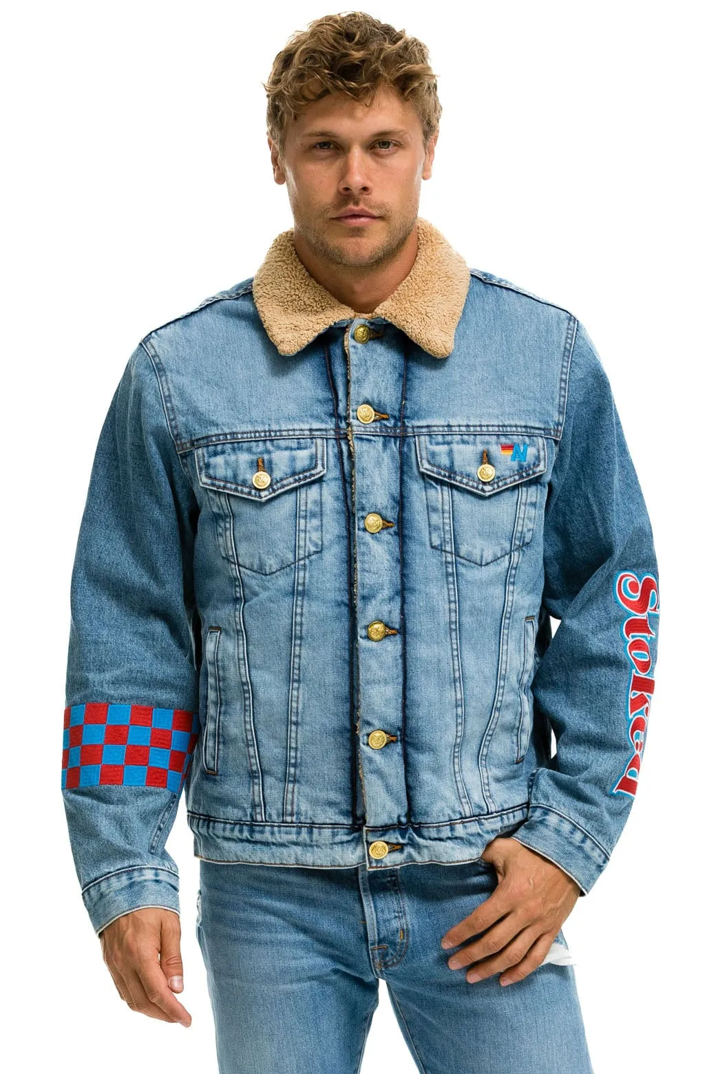 STOKED BOLT SMILEY RANCH SHERPA DENIM JACKET- SUPER LIGHT sold by Aviator Nation product image thumbnail 3