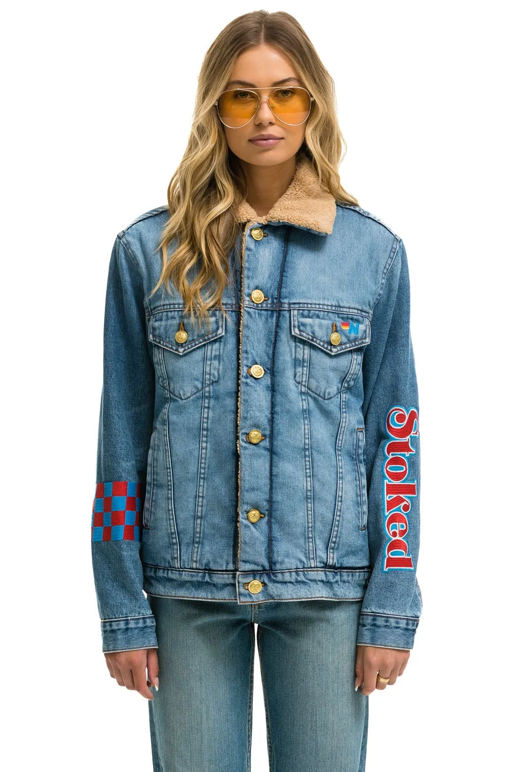 STOKED BOLT SMILEY RANCH SHERPA DENIM JACKET- SUPER LIGHT sold by Aviator Nation product image thumbnail 4