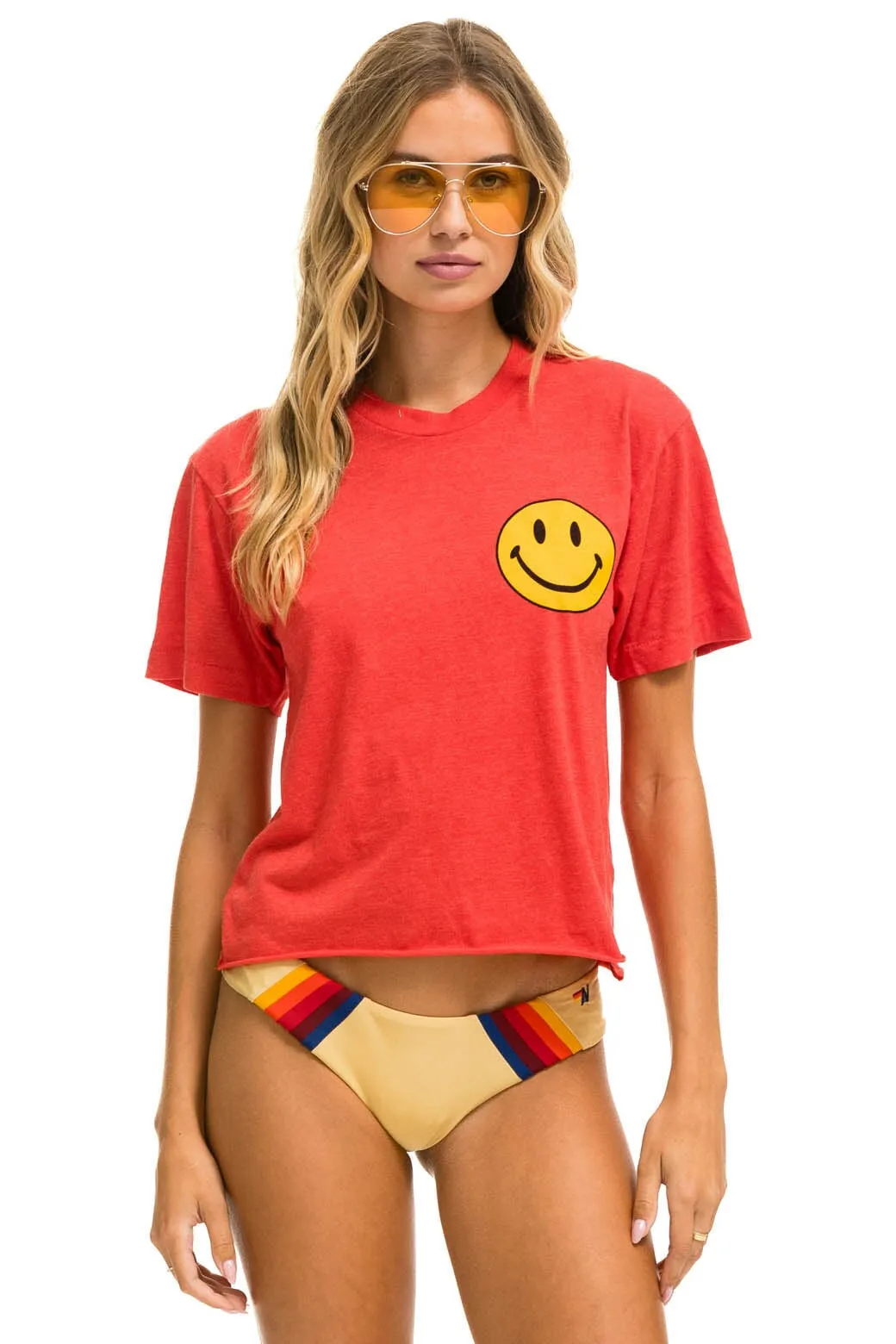SMILEY 2 BOYFRIEND TEE - RED sold by Aviator Nation