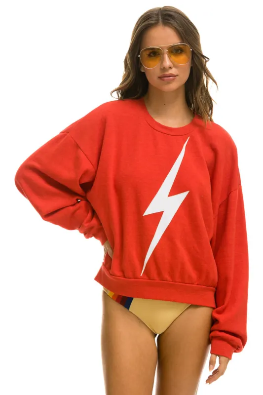 BOLT STITCH RELAXED CREW SWEATSHIRT - RED // WHITE sold by Aviator Nation