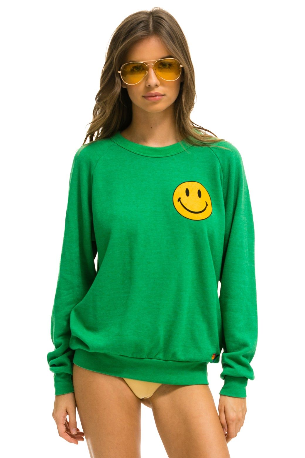 SMILEY 2 CREW SWEATSHIRT - KELLY GREEN sold by Aviator Nation