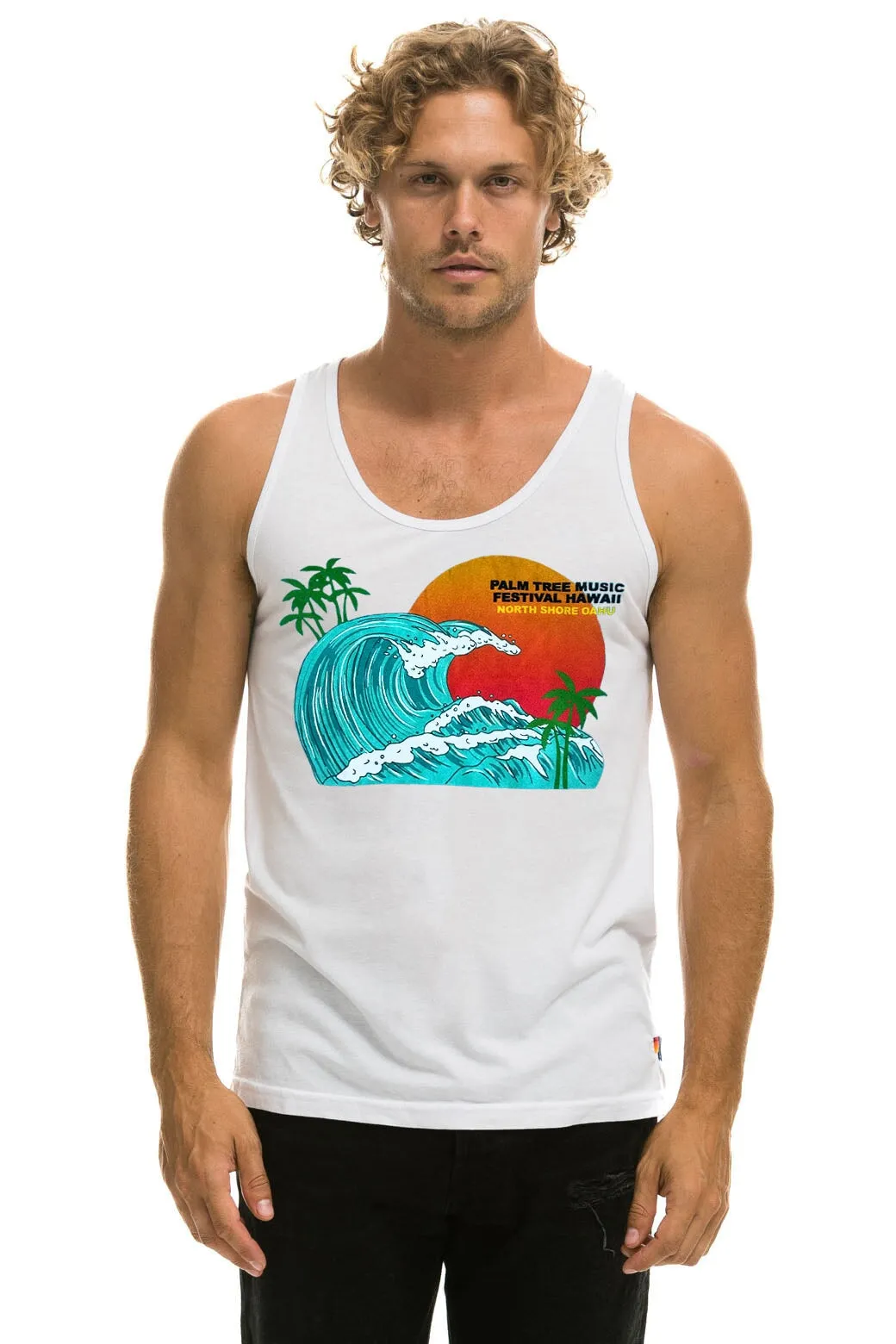 PALM TREE FESTIVAL HAWAII 2024 TANK - WHITE sold by Aviator Nation